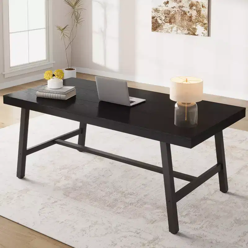Industrial Dining Table for 6~8 People, 78.7 Long Rectangle Dining Tables, Wooden Kitchen Table with Sturdy Metal Frame for Dining Room