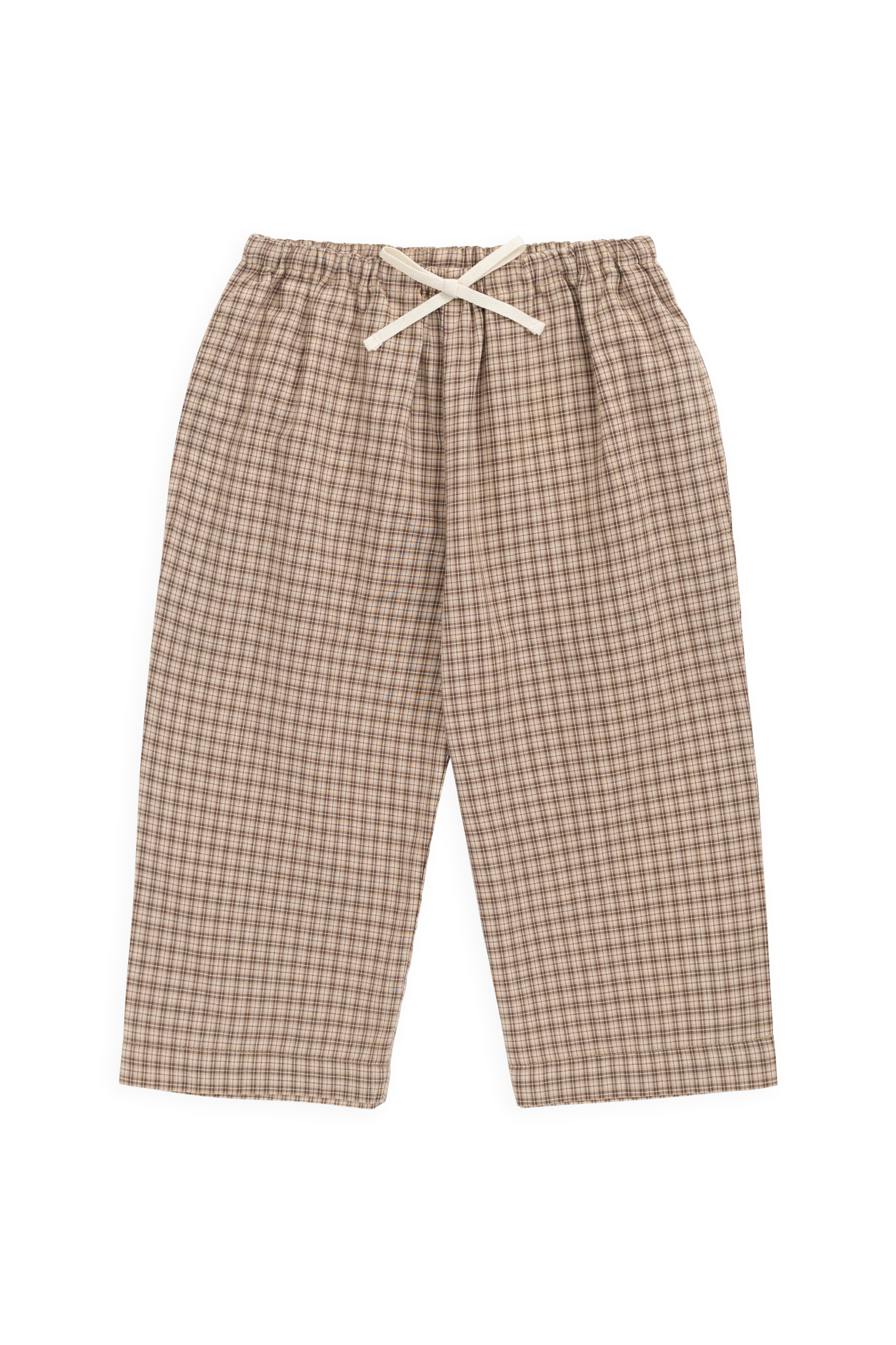 Relaxed Cocoa Brown Check Organic Cotton Wide-Leg Pant with Elastic Waistband & Decorative Waist Tie for Kids Daily Wear