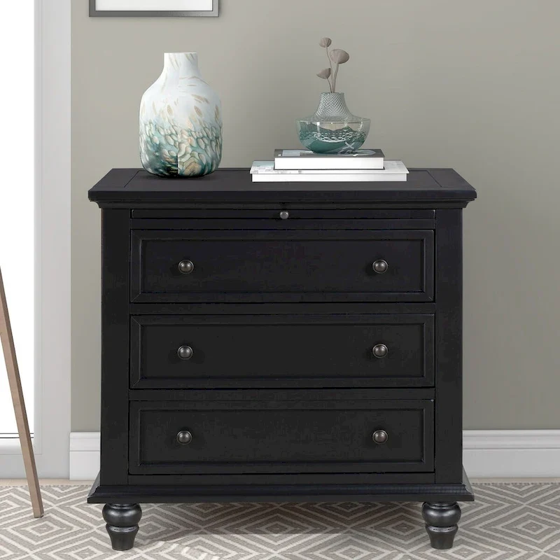 Solid Pine Wood End Table with Pull-out Tray and 3 Drawer, Easy Assembly