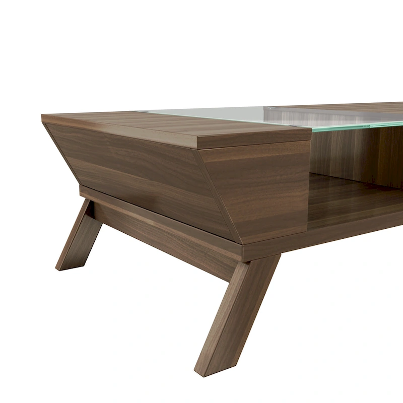 Kress Mid-Century Modern Walnut 47-inch Glass Insert 1-Shelf Coffee Table by Furniture of America