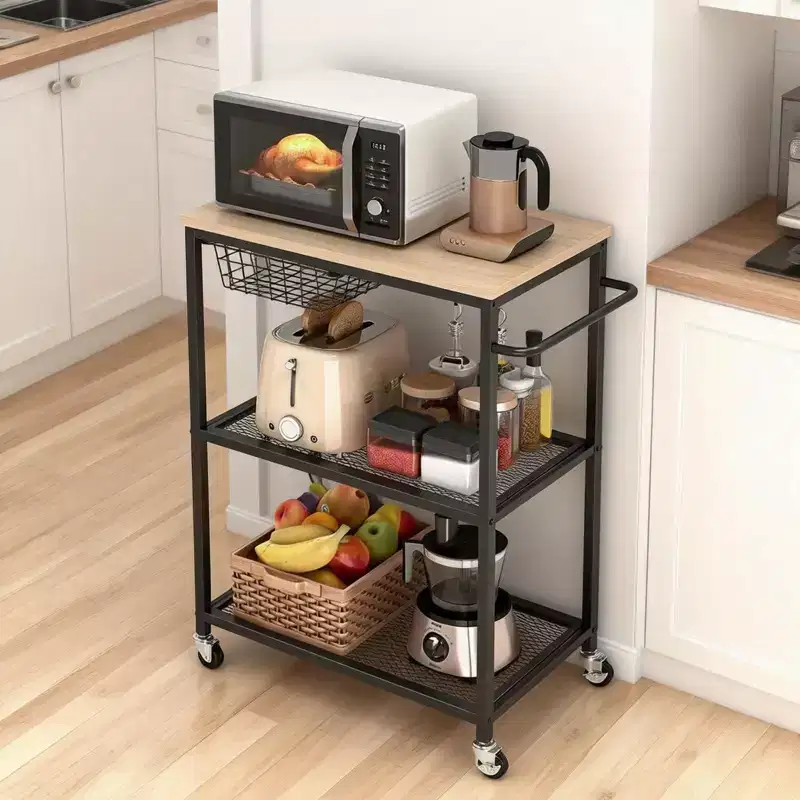 3-Tier Rolling Kitchen Cart with Lockable Wheels
