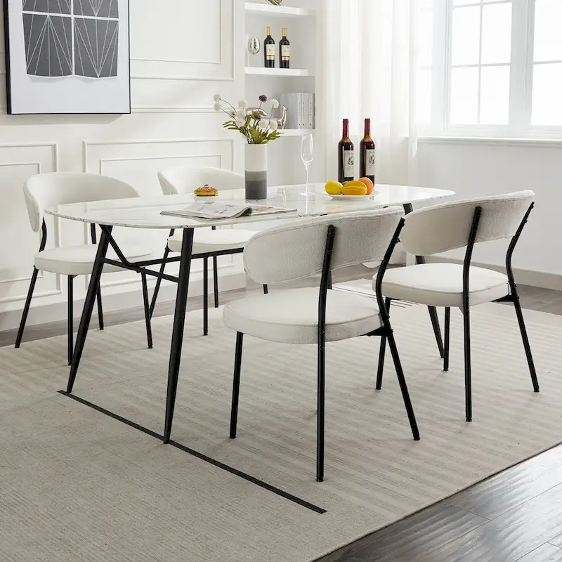 XINMICS Dining Chairs with Curved Backrest, Modern Fabric Upholstered Boucle Kitchen Dining Room Chairs Set of 2/4/6