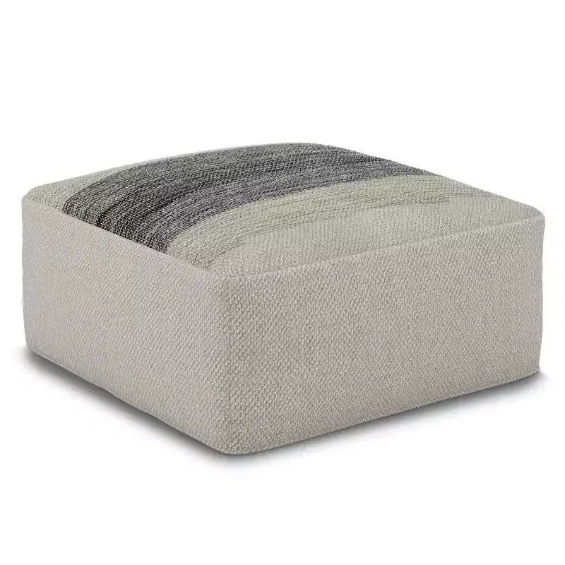 Irena Square Woven PET Polyester Pouf Gray/White - WyndenHall: Contemporary Upholstered Ottoman, 250 lb Capacity, 19.7"x19.7"x10"