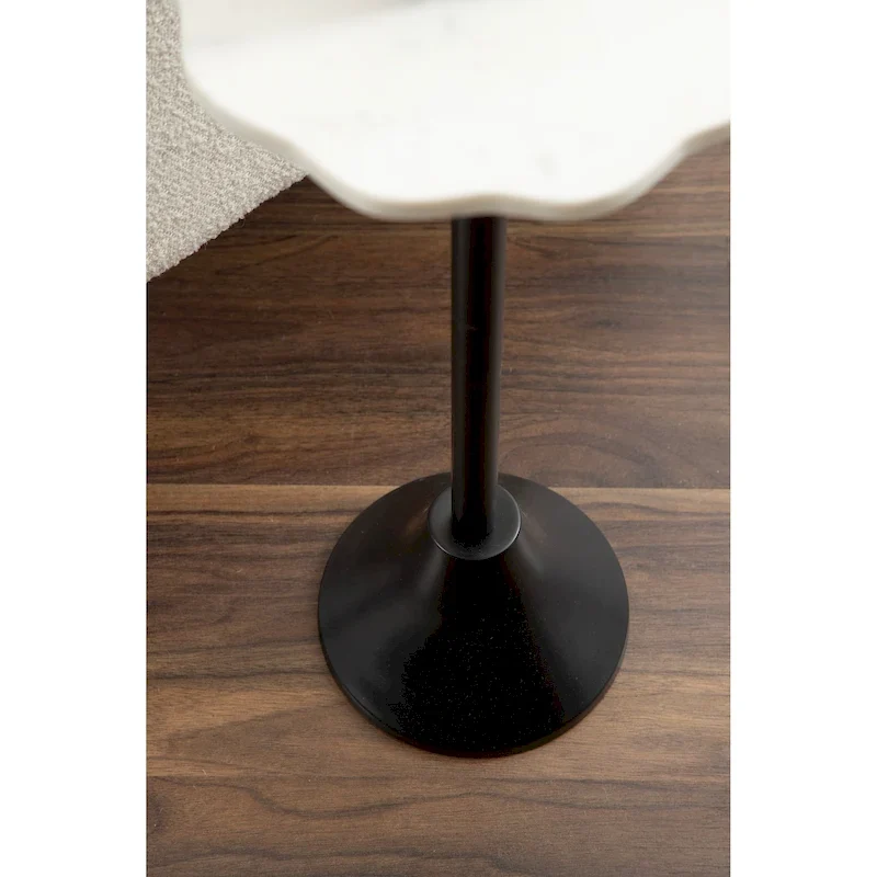 Scalloped Marble & Metal Drink Side Table, Modern Glam Accent Table