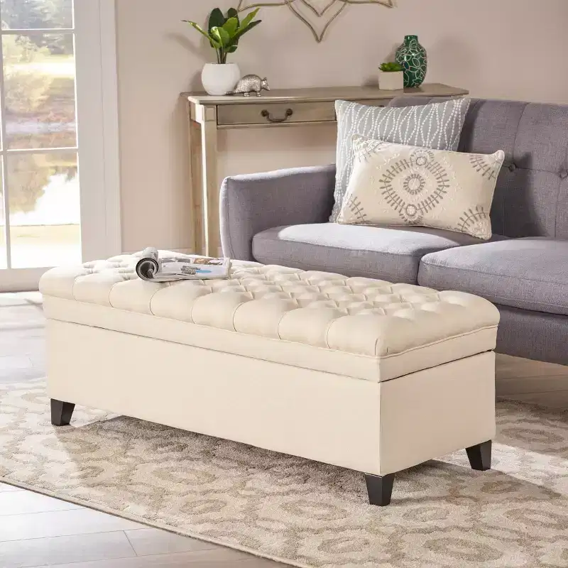 Modern Storage Bench with Large Storage Capacity, Storage Ottoman with Padding Seat, Ottoman Foot Rest for Living Room
