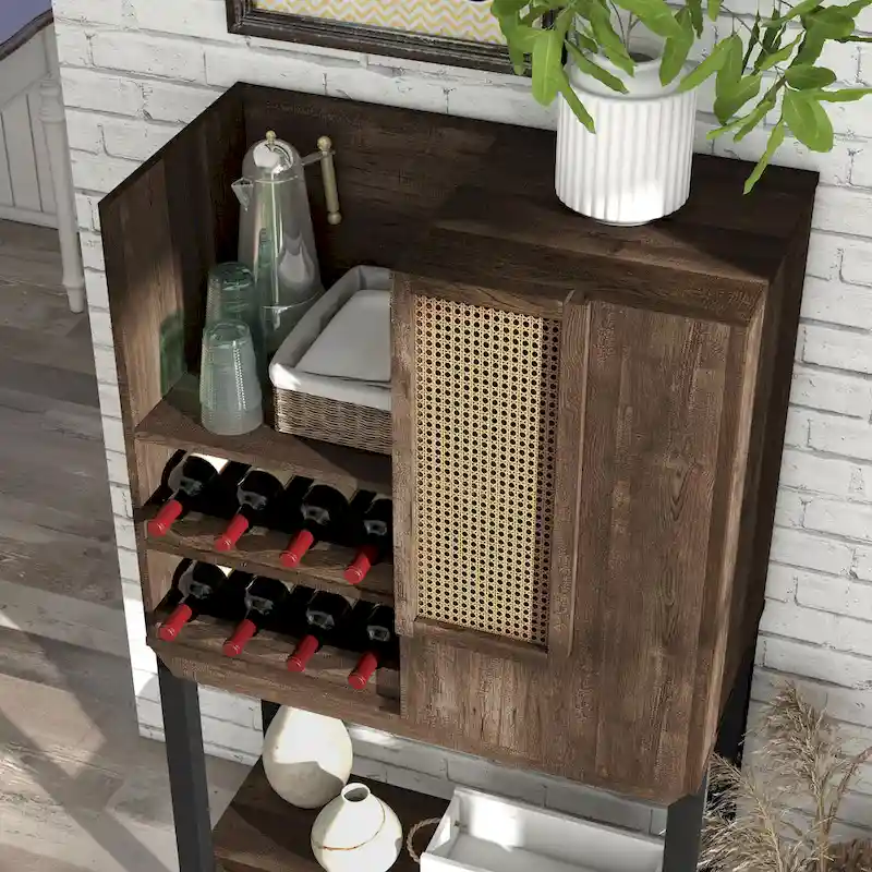 Farmhouse Reclaimed Oak Kitchen Hutch with Wine Rack