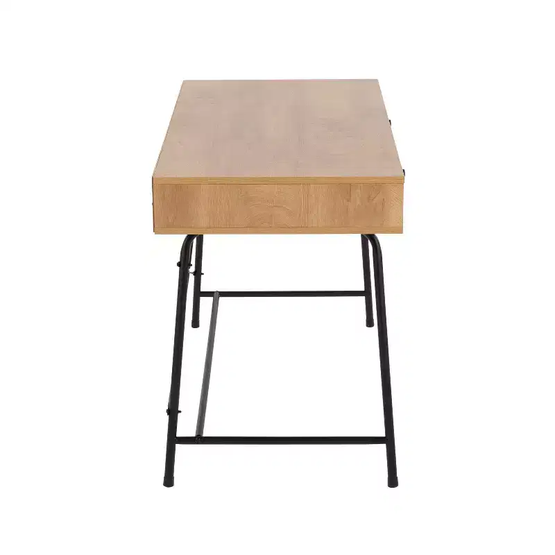 Industrial Steel & Wood Computer Desk with Pull-Out Drawer, Black/Brown, 43.5