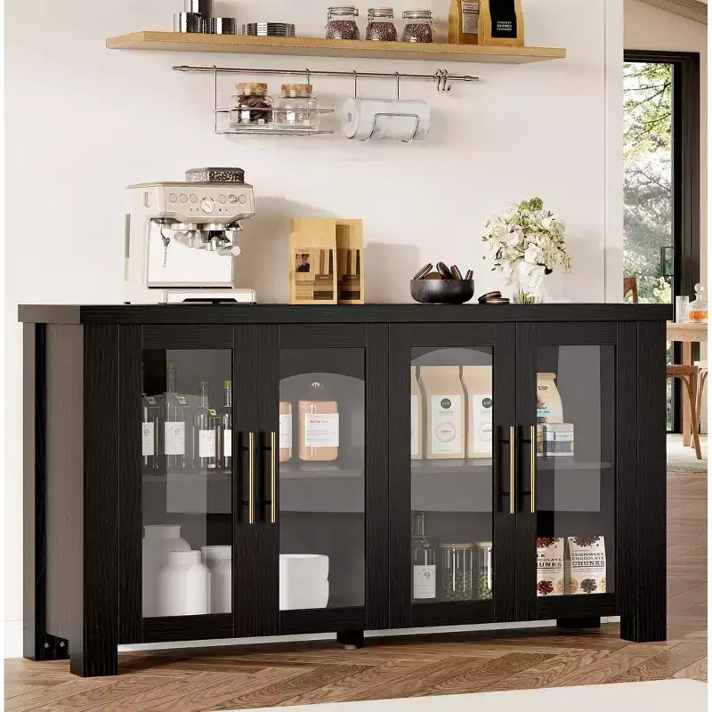 COZONY Buffet Cabinet with Tempered Glass Doors, Wood Sideboard Storage Cabinet for Dining Room Living Room Kitchen