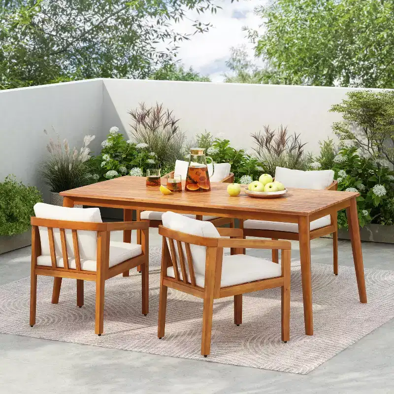 Christopher Knight Home Tensas Outdoor Acacia Wood 5 Piece Dining Set with Cushions