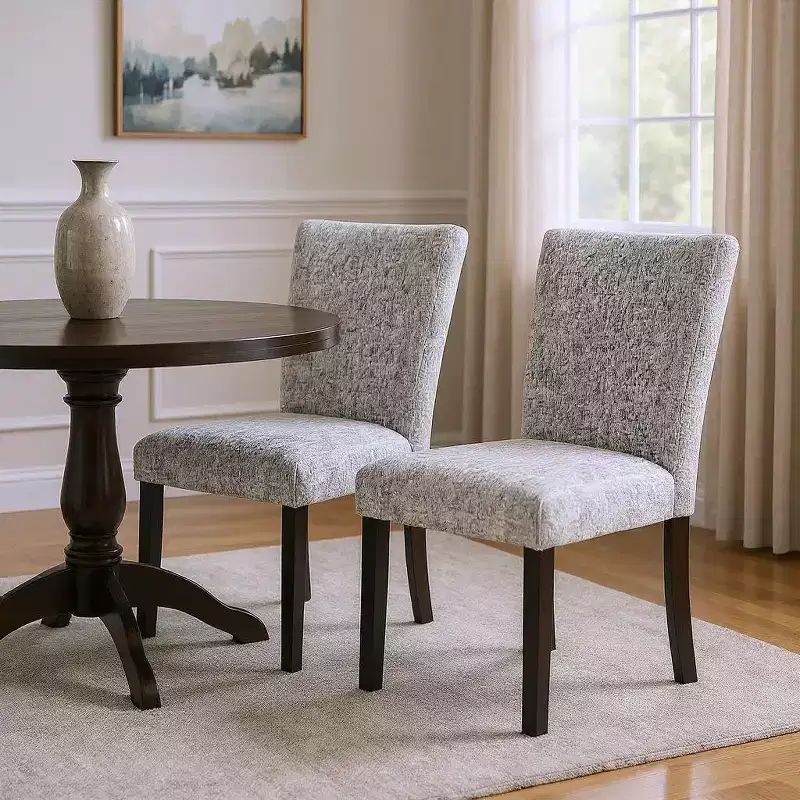 HomeRoots Set of Two Light Gray and Black Upholstered Fabric And Wood Dining Side Chairs