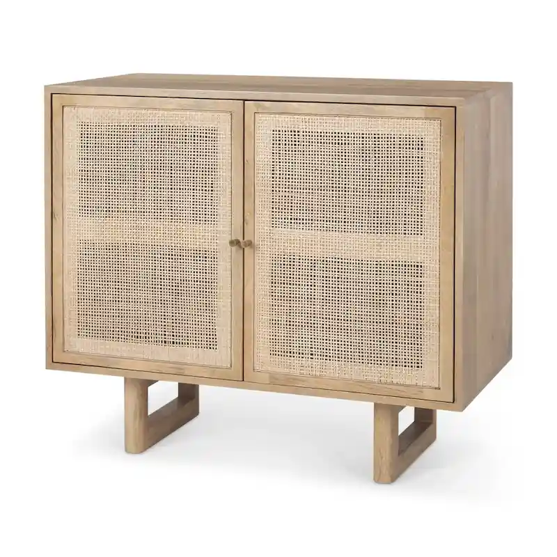 Grier Light Brown Solid Wood w/ Cane Doors Accent Cabinet