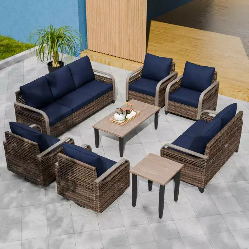 EAGLE PEAK Wicker Outdoor Patio Conversation Set, Swivel Rocker Chairs, 3-Seat Sofa, Loveseat, Table, 8 Pieces