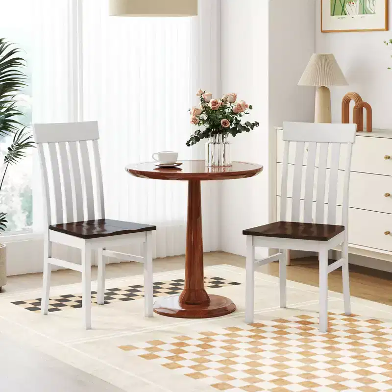 Costway Dining Chairs Set of 2 w/Slatted High Backrests Concave Seats Rubber Wood Legs