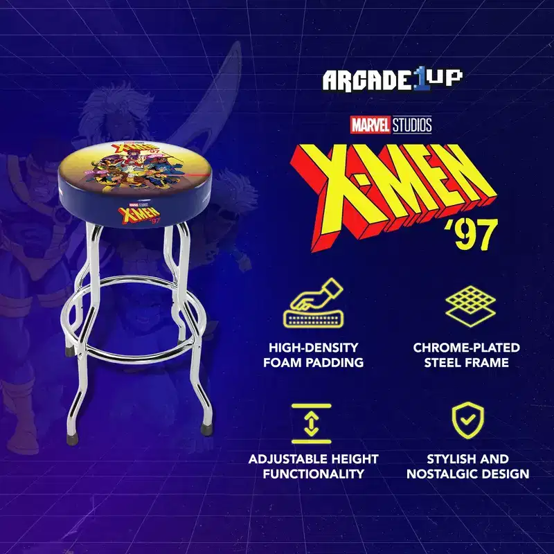Arcade1Up Midway Mortal Kombat Adjustable Stool with Leg Extenders, Padded Seat, and Chrome Steel Finish for Home, Bar Stools, and Video Game Chairs