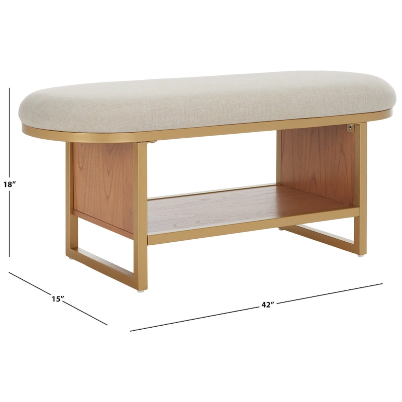 SAFAVIEH Home Collection Iona Open Shelf Bench W/Cushion - 42 W x 15 D x 18 H