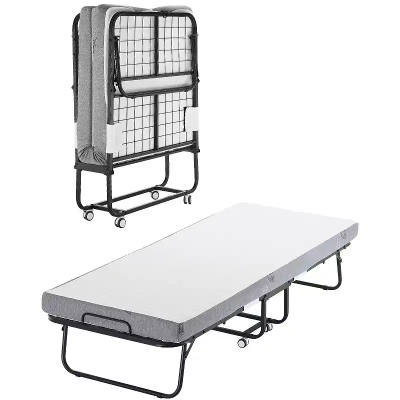 VEVOR Rollaway Bed, 31 in x 75 in Folding Bed with 4 in Mattress, Twin Size Foldable Bed with Sturdy Metal Frame & Memory Foam Mattress