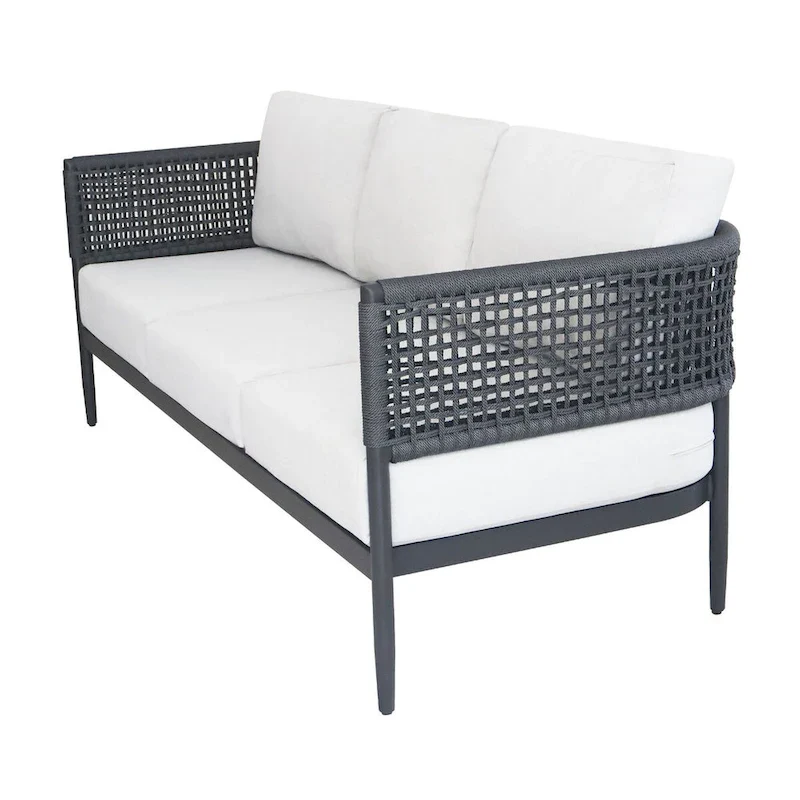 Outdoor Woven Abaca Rope 3 Seater Patio Sofa with Cushions
