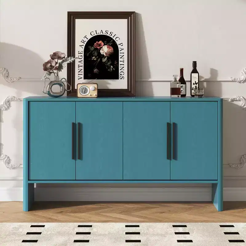 MAYEERTY Sideboard Buffet Cabinet with Storage Adjustable Shelves and Long Handles 4 Door Wood Sideboard for Kitchen Living Room