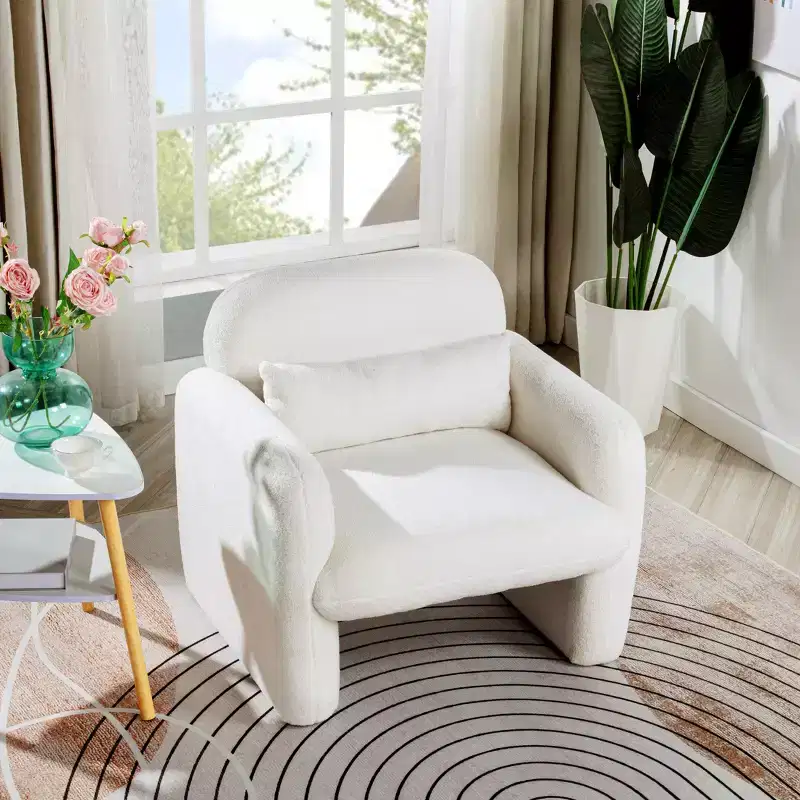 Minimalist Teddy Fleece Accent Armchair with Soft Pillow for Living Room Study and Bedroom