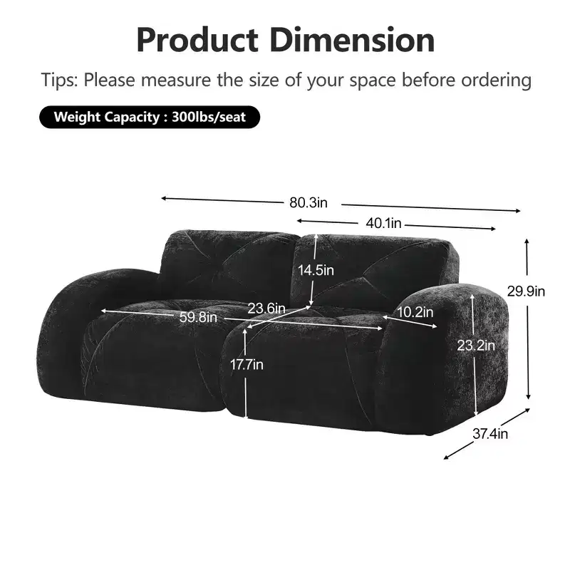 Clihome 2-Seater Tufted Sofa Couches with boneless Sofa,Soft Velvet Fabric,Bottom Anti-Slip Design,32D High Density Sponge,Ergonomic Design Bottom