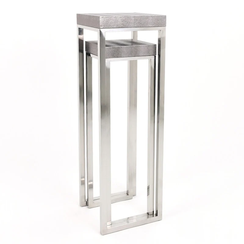 Empire Art Direct Silver Faux Lizard Leather Tall Nesting Tables (Set of 2) - 12 x 38