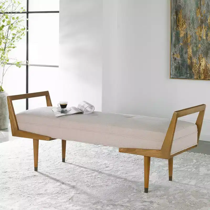 Uttermost Waylon 59 Wide Woven Beige Fabric Tufted Bench