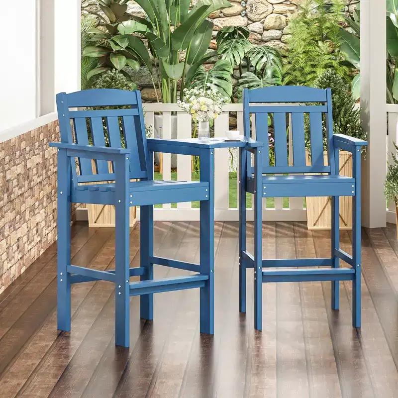 GDFStudio Laura Tall Adirondack Outdoor Bar Stools with Tray (Set of 2)