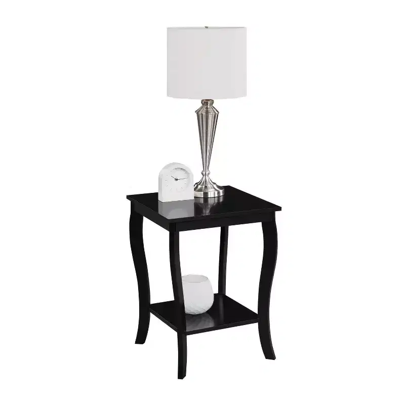 Square End Table with Two-Tier Shelving, Classic Transitional Style, Black