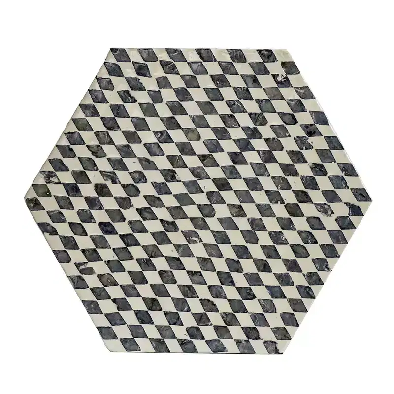 Hexagonal Garden Capiz Stool Accent Table Black White 15x13x17
