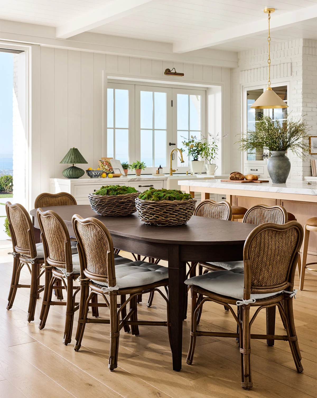 Coastal Woven Fabric Dining Chair with Blind Tufting for Dining Room