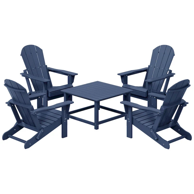Polytrends Laguna Outdoor 5-Piece Adirondack Chair With Square Coffee Table Conversation Set
