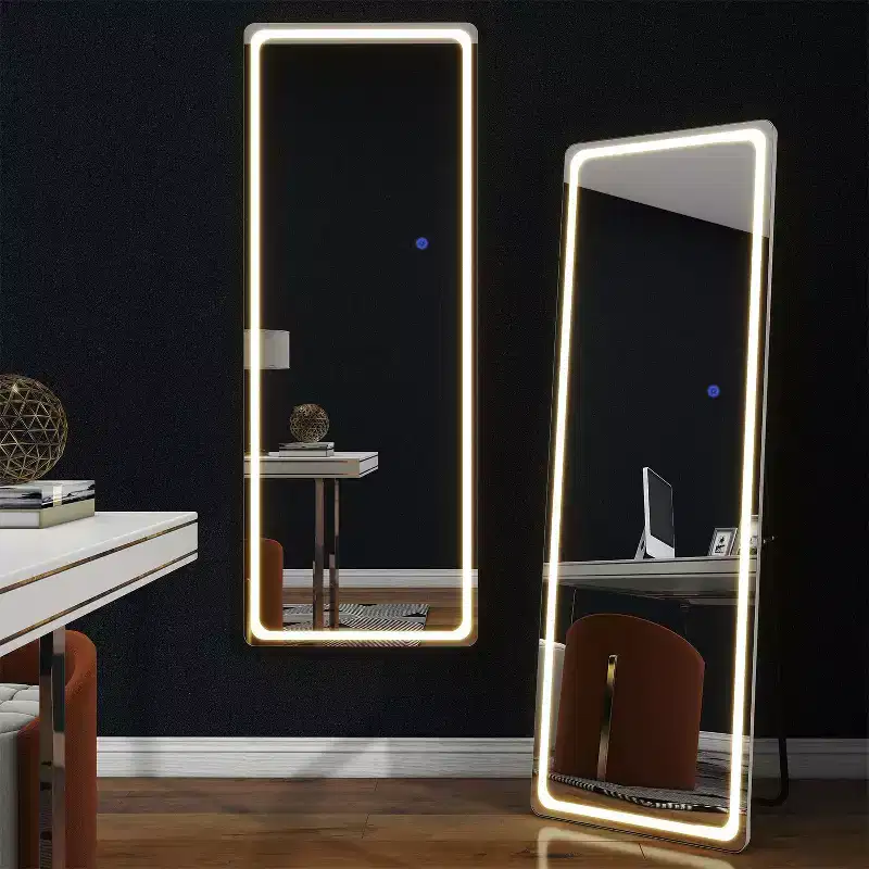 PexFix 20 in. W x 63 in. H Modern Full Length Rectangular Frameless Mirror With Rounded Corner in Silver