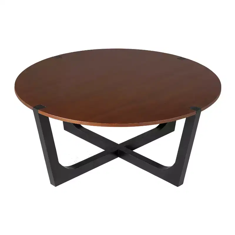 2 Pieces Coffee Table Set Cocktail Table Round Center Table End Table Accent Table Sofa Side Table, Brown & Black - ModernLuxe