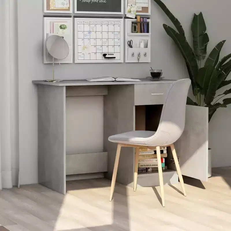 Desk Concrete Grey Engineered Wood Standard Desk Rectangular