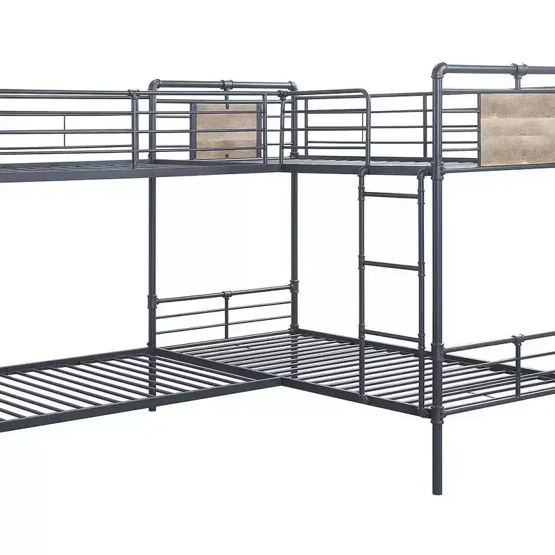 119"Quadruple Twin Bunk Bed Cordelia Loft and Bunk Bed Sandy Black, Dark Bronze Hand-Brushed Finish - Acme Furniture: Metal Frame