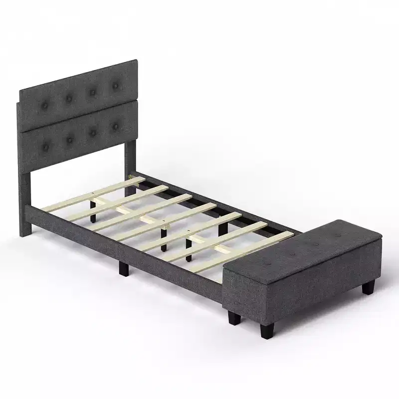 Costway Full Upholstered Bed Frame with Ottoman Storage Linen Button Tufted Headboard