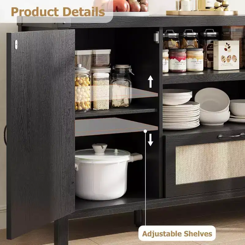 Wood & Rattan Sideboard Cabinet 59.1''W x 18.43''D x 8.07''H