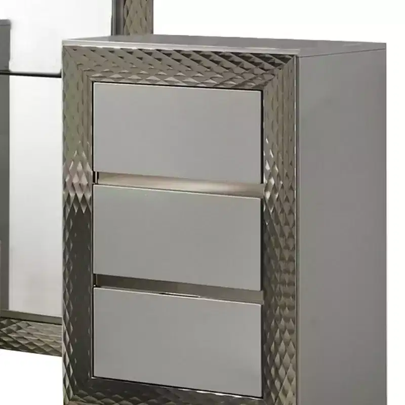 Royal Hampton 3Pc Vanity Dressing Table Set W Stool, Gray, Satin Fabric, Rubberwood
