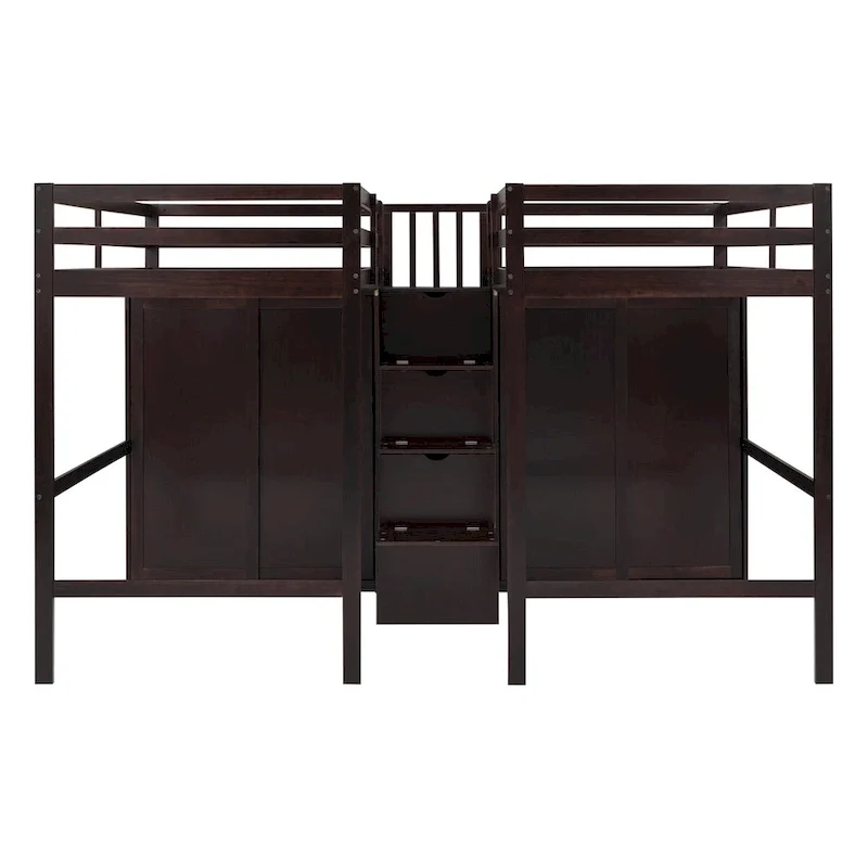 Double Twin Loft Beds with Wardrobes and Staircase
