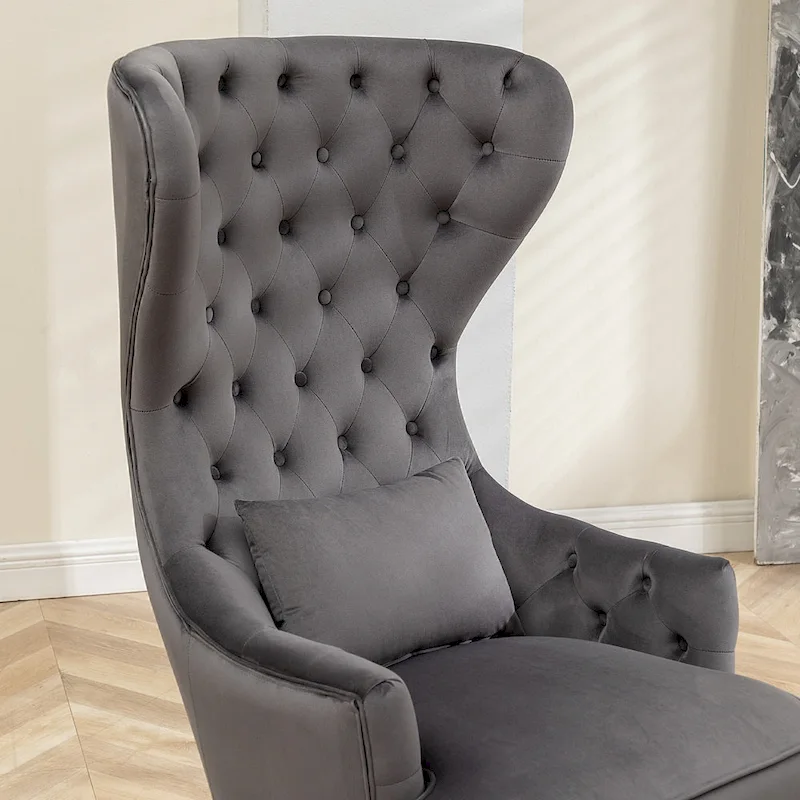 KINWELL Tufted High Wingback Accent Chairs Velvet Armchairs, Set of 2