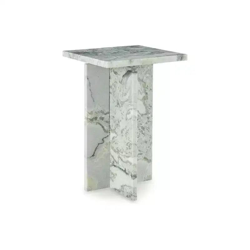 White & Green Marble Accent Table