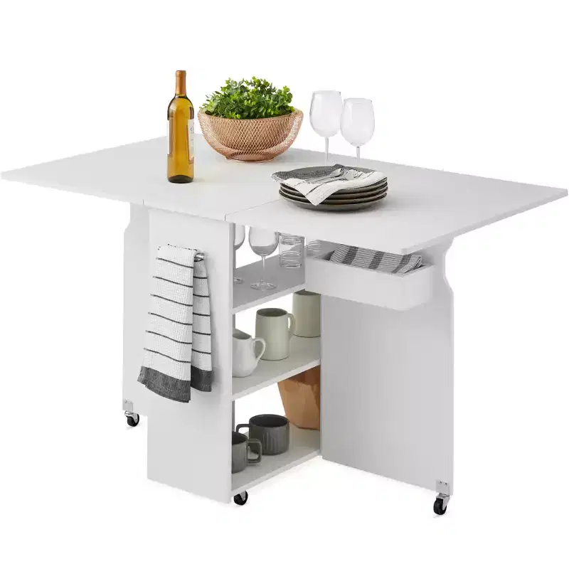 Best Choice Products Multipurpose Folding Table w/ Wheels, 3 Storage Shelves, Cubby, Handle