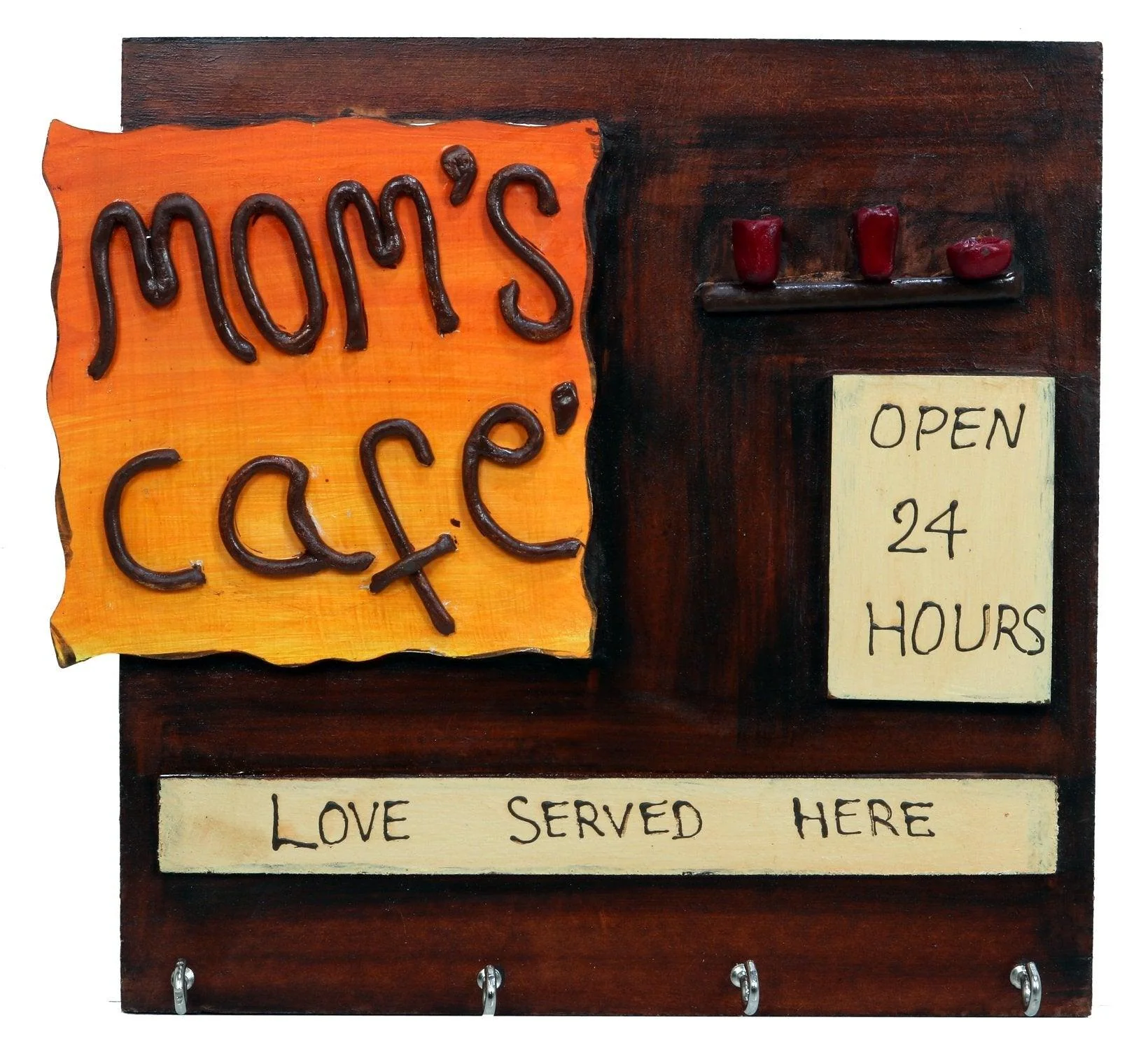 Beautiful Mom's Cafe Wooden Key Holder | for Kitchen Decor | for Home Decor (4 Hooks, 9 in x 9.50 in)