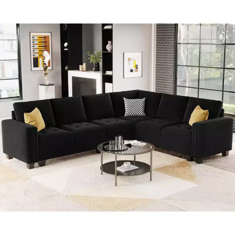 Belffin Modular Velvet Tufted L Shaped Sofa Couch with Reversible Chaise Convertible Modular Sectional Sofa Set with Storage Ottoman