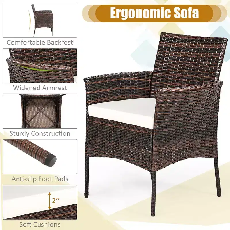 Costway 5PCS Patio Rattan Dining Furniture Set Armrest Sofa Chair Glass Table