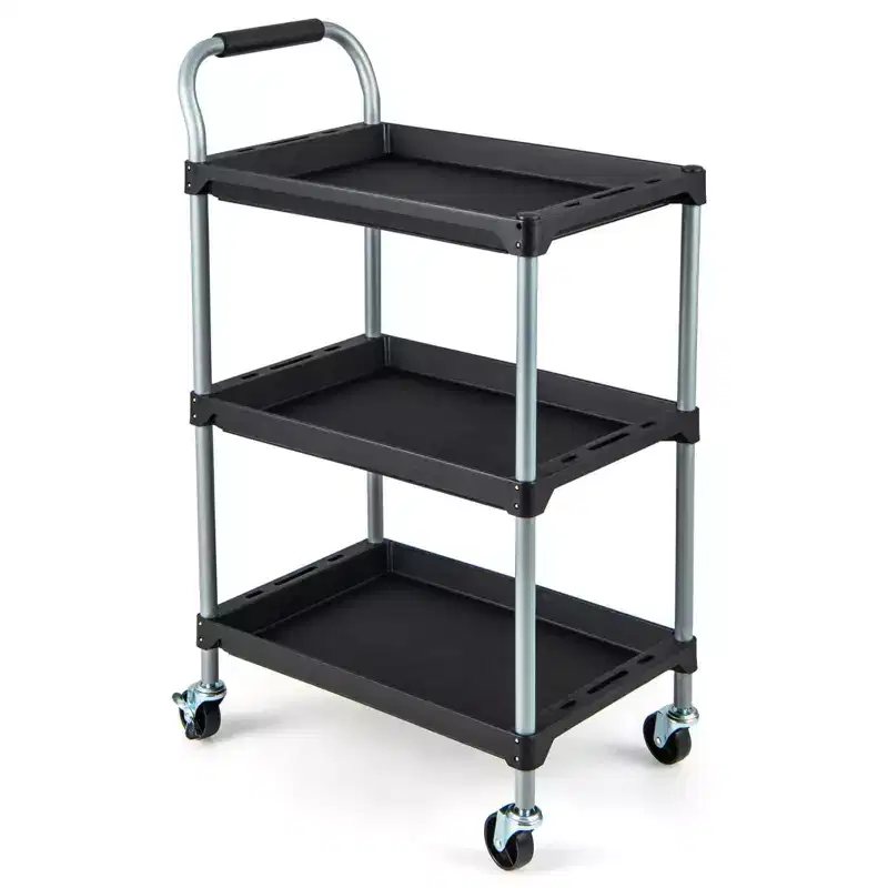 3-Tier Utility Rolling Tool Cart with Lockable Wheels and Ergonomic Handle