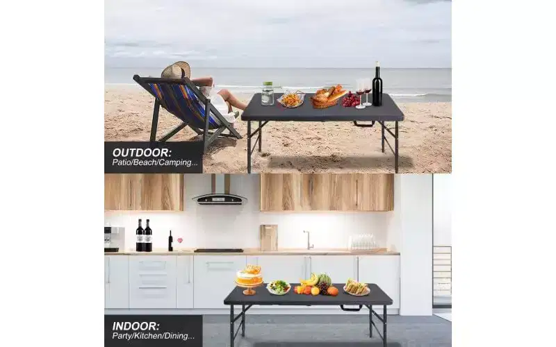 4FT Heavy Duty Folding Table, Portable Plastic Foldable Table with Handle, Anti-Slip Feet, Waterproof & Easy to Clean, for Indoor Outdoor Use