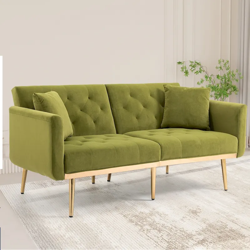 Velvet Upholstered Tufted Loveseats Sleeper Sofa With Rose Golden Legs