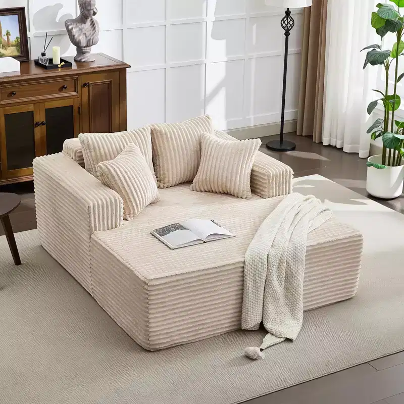 Oversized Chaise Lounge Chair Indoor, Corduroy Upholstered Boneless Sofa Bed, Deep Seat Sleeper Couch Reading Chairs for Living Room,No Assembly