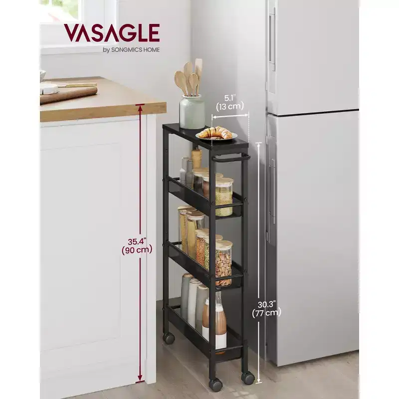4-Tier Slim Rolling Storage Cart with Handle - 5.1